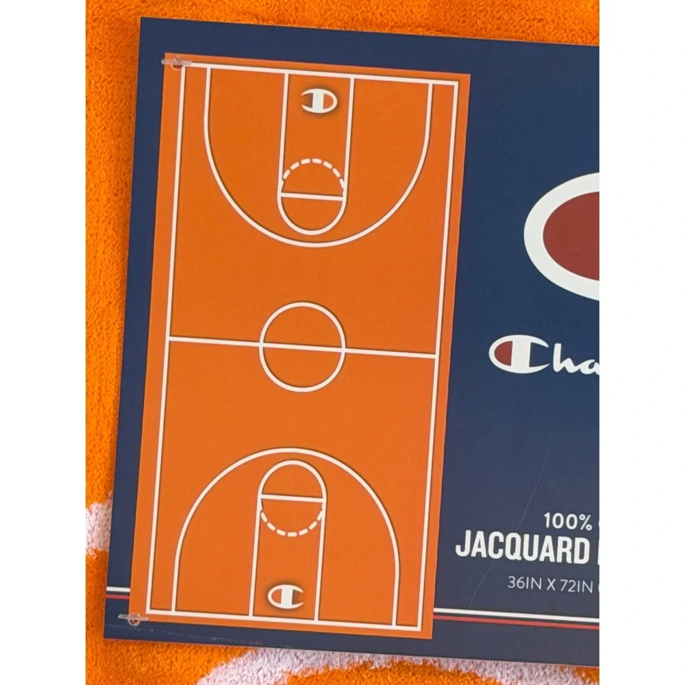 Champion Basketball Court Jacquard Beach Towel Orange 100% Cotton 36x72 NWT